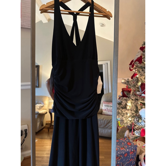 Nine West Black Sleeveless V Neck Dress Size 14 Ruched - Picture 4 of 8